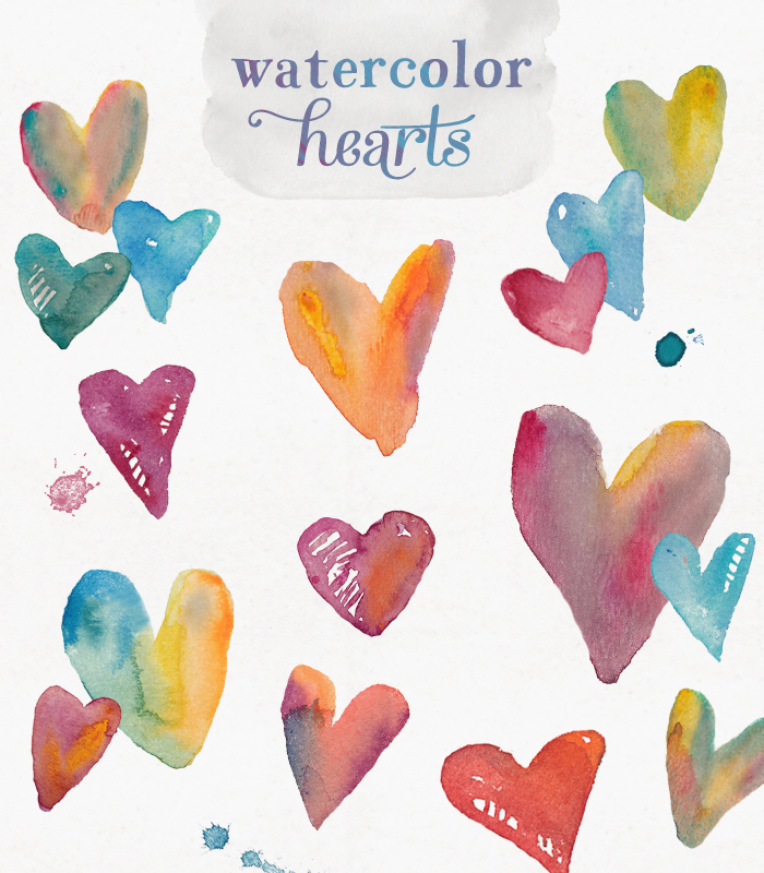 Watercolor Hearts Clip Art