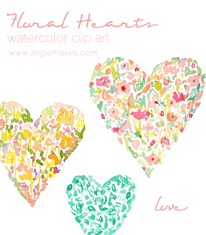 floral watercolor hearts watercolor clip art | angiemakes.com