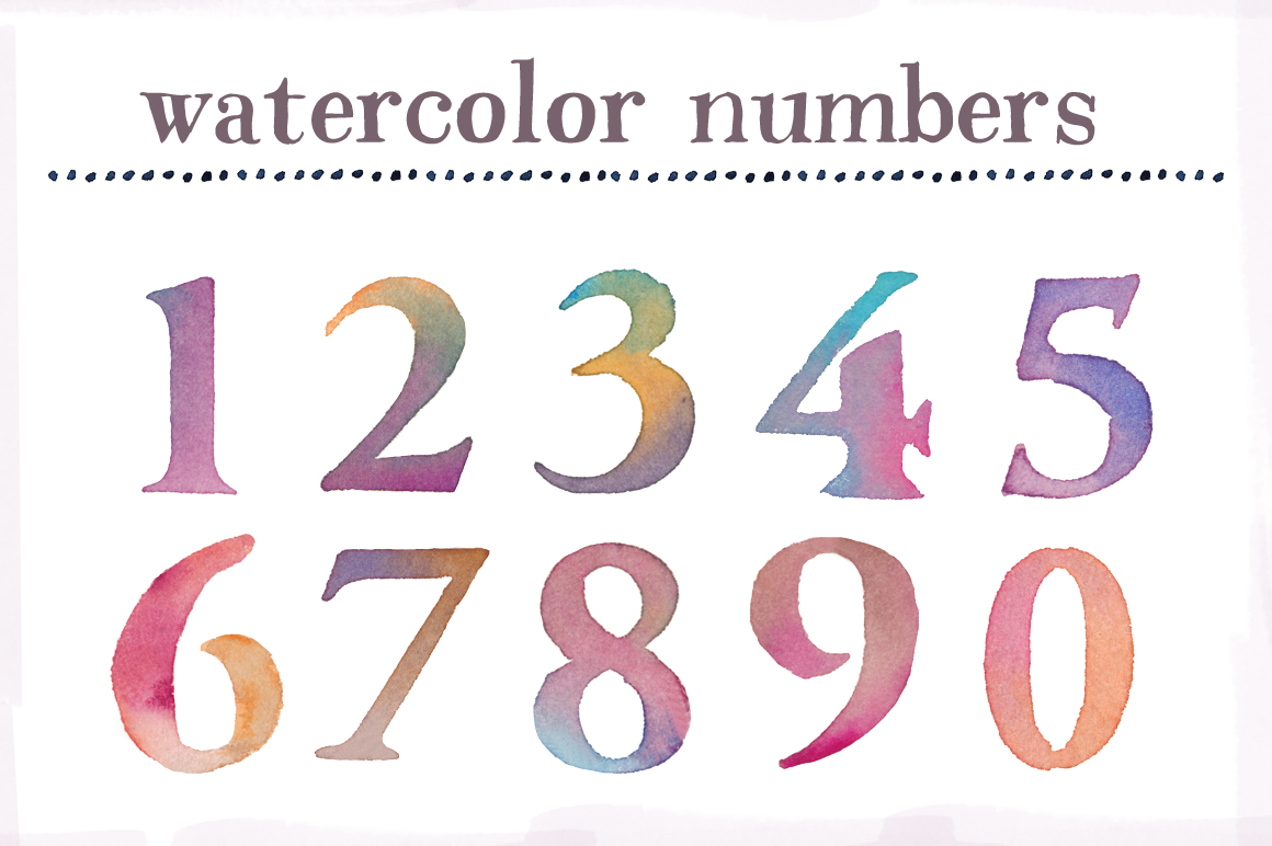 Watercolor Numbers Clip Art