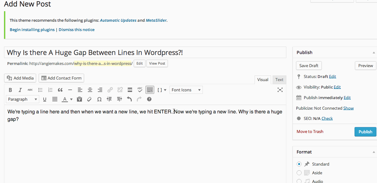 How to eliminate the space between lines in the WordPress text editor | angiemakes.com