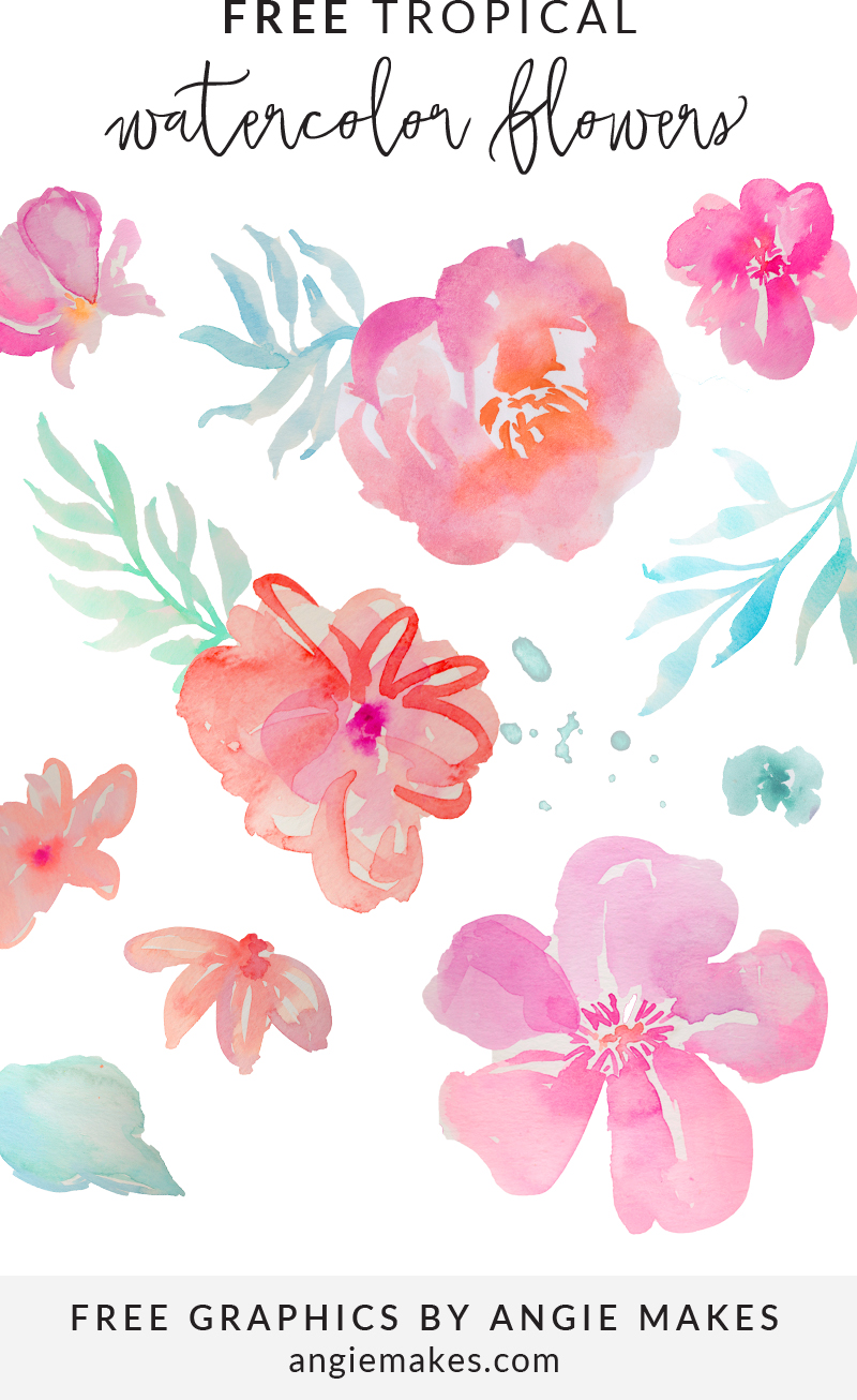 Free Tropical Watercolor Flower Clip Art | angiemakes.com